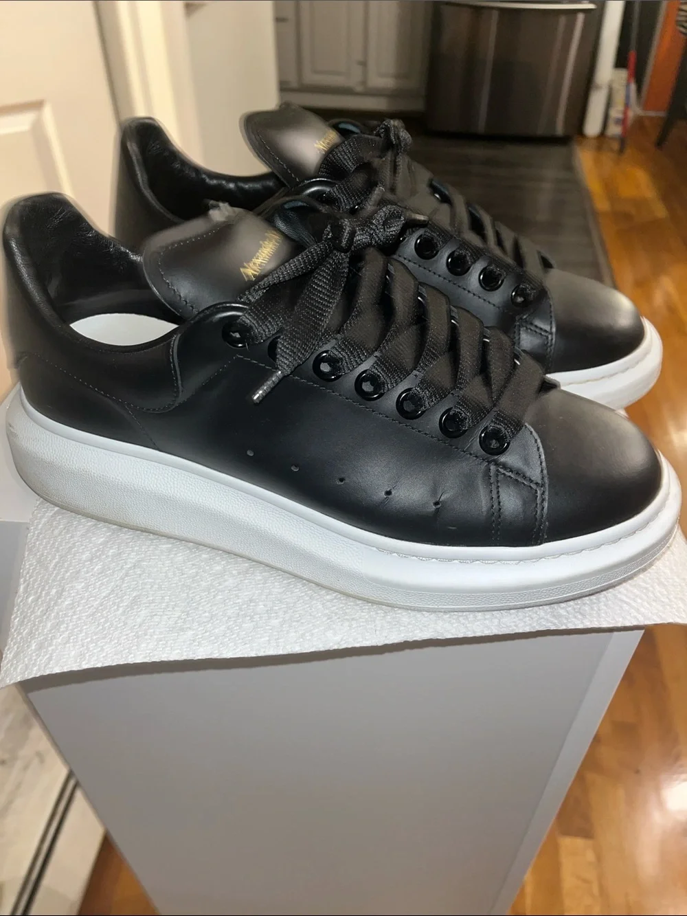 Alexander McQueen Black Leather Sneakers with White Platform Sole